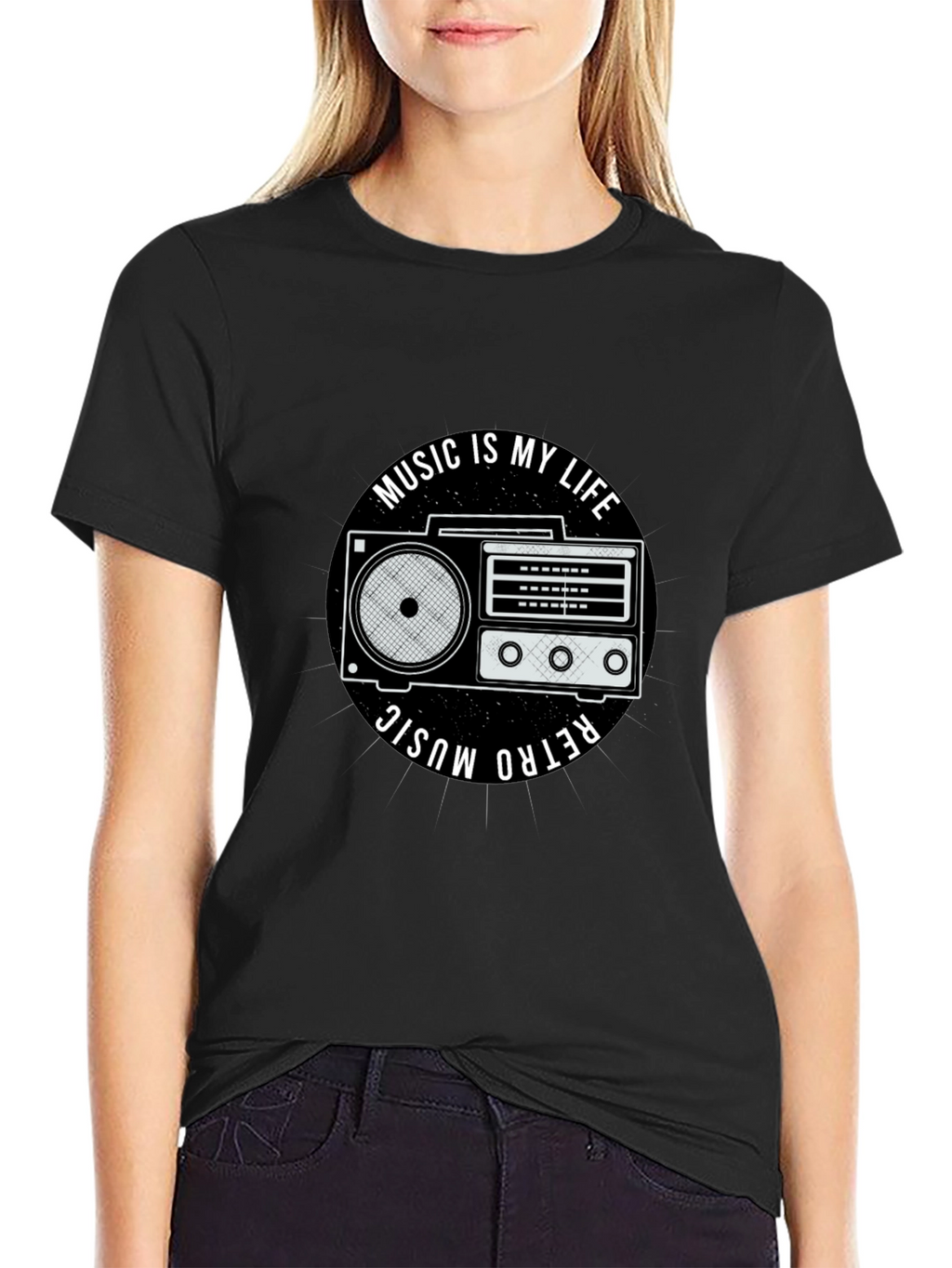 Retro Music is My Life Black Graphic Tee
