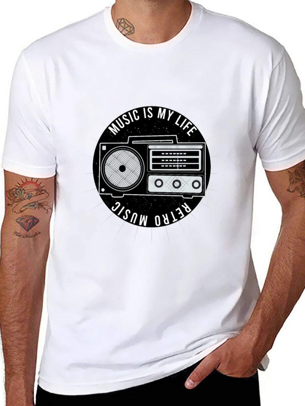 Retro Music is My Life Black Graphic Tee