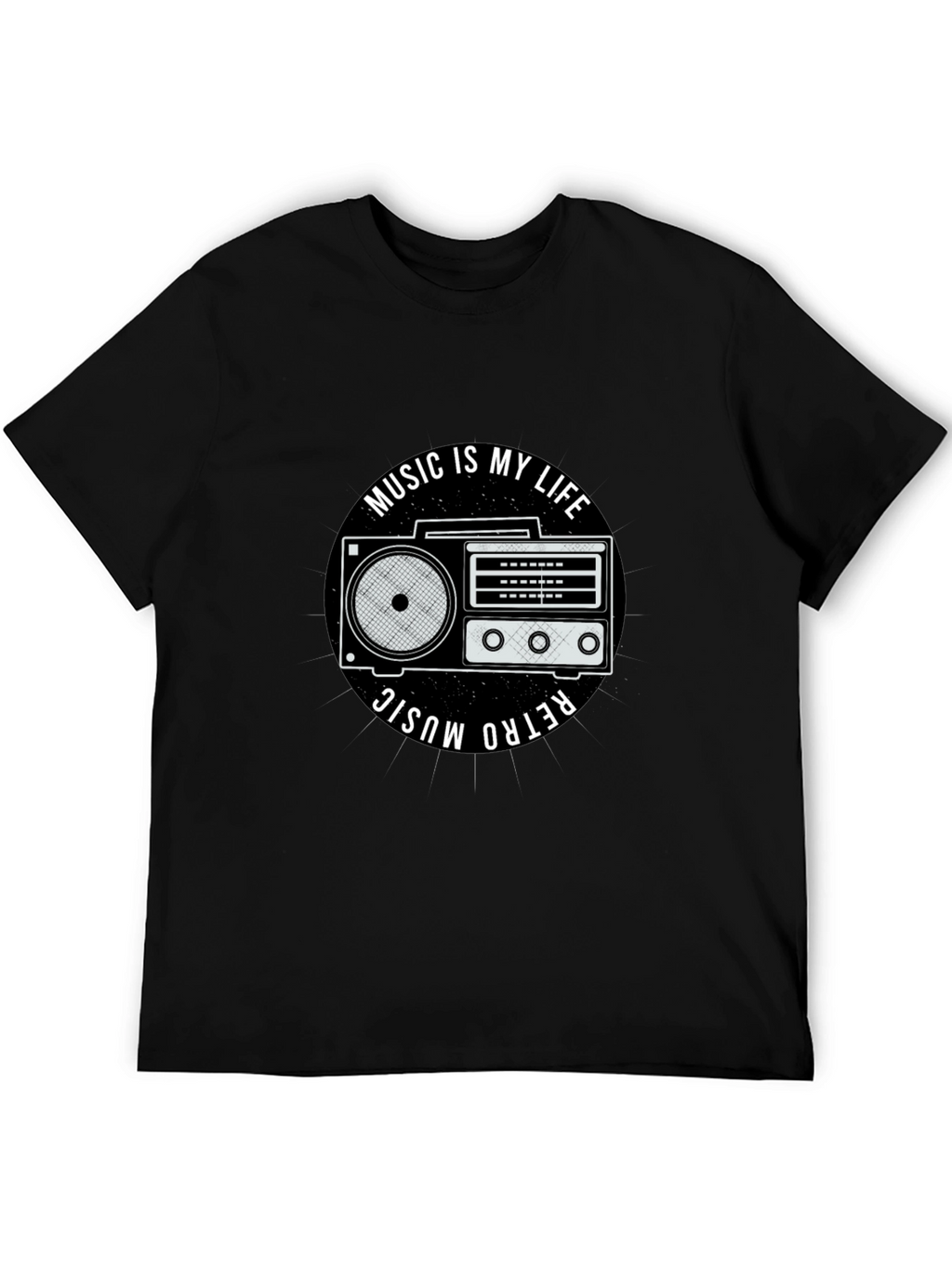 Retro Music is My Life Black Graphic Tee
