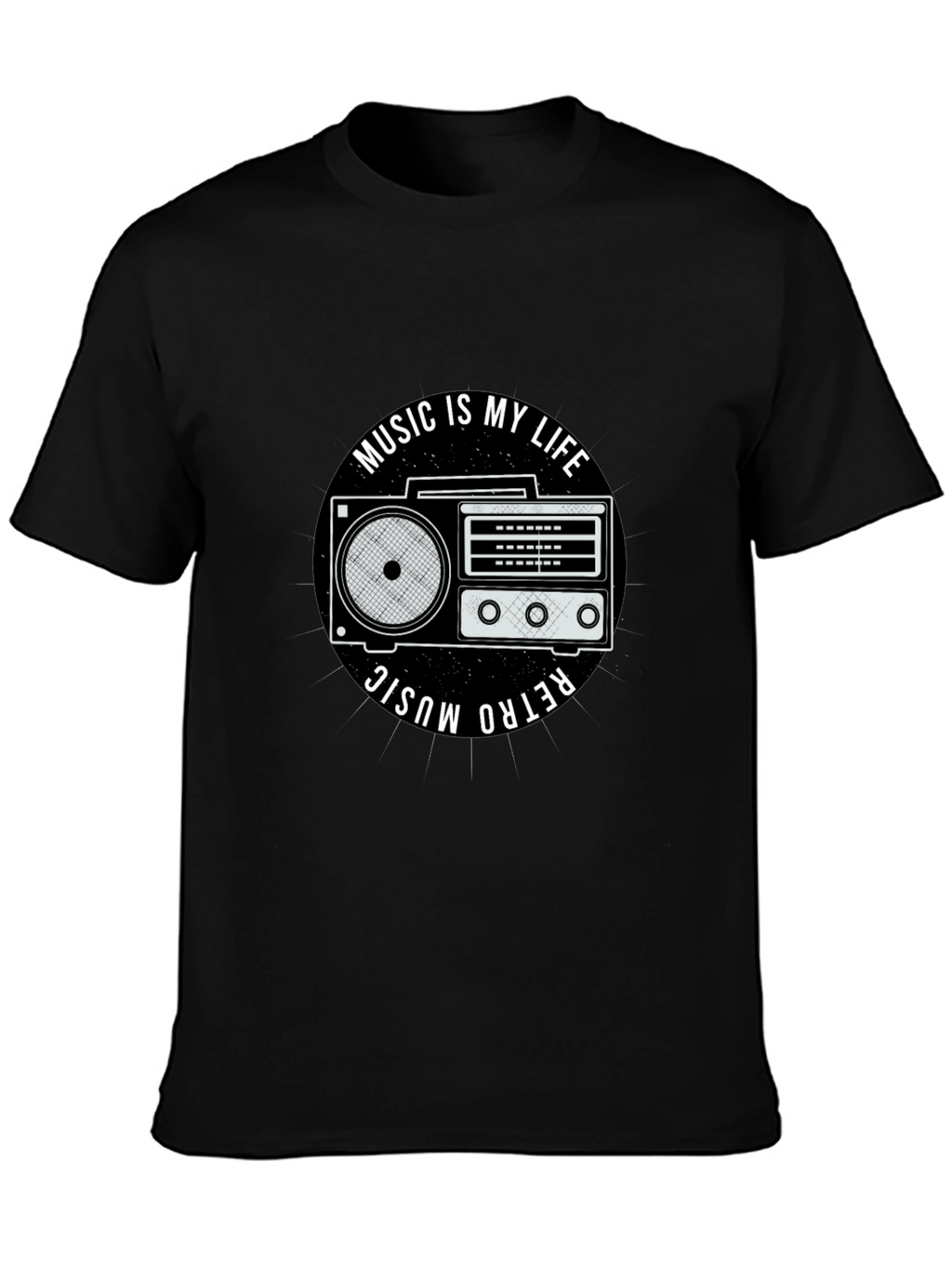 Retro Music is My Life Black Graphic Tee