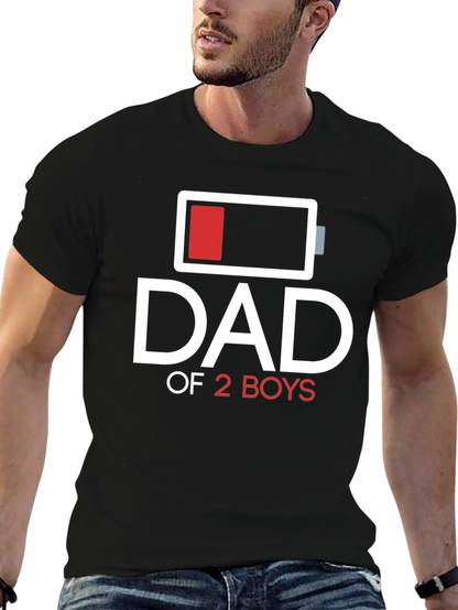 Dad of 2 Boys Low Battery Graphic T-Shirt