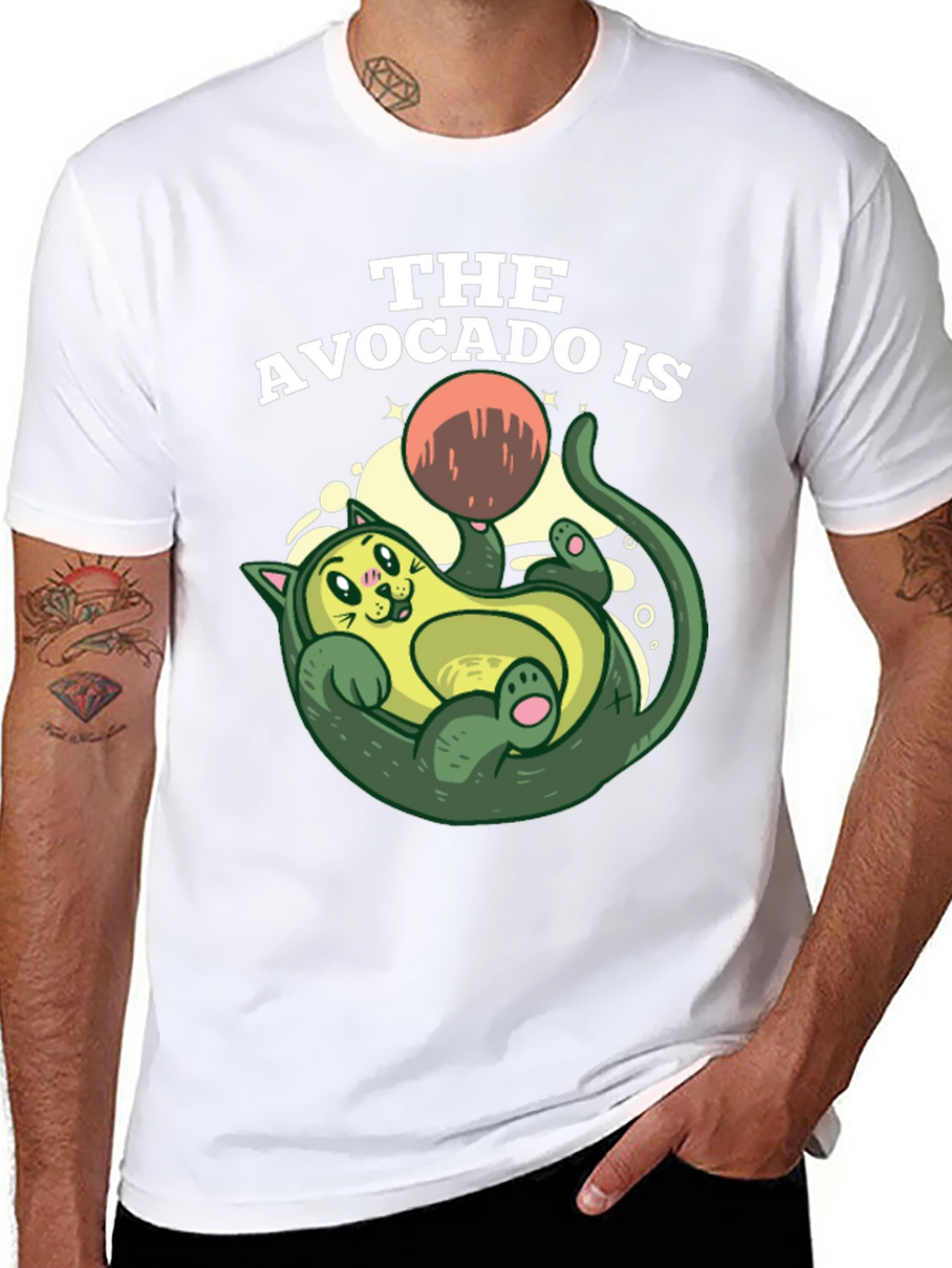 Avocado Cat Graphic Tee - Fun Novelty Shirt