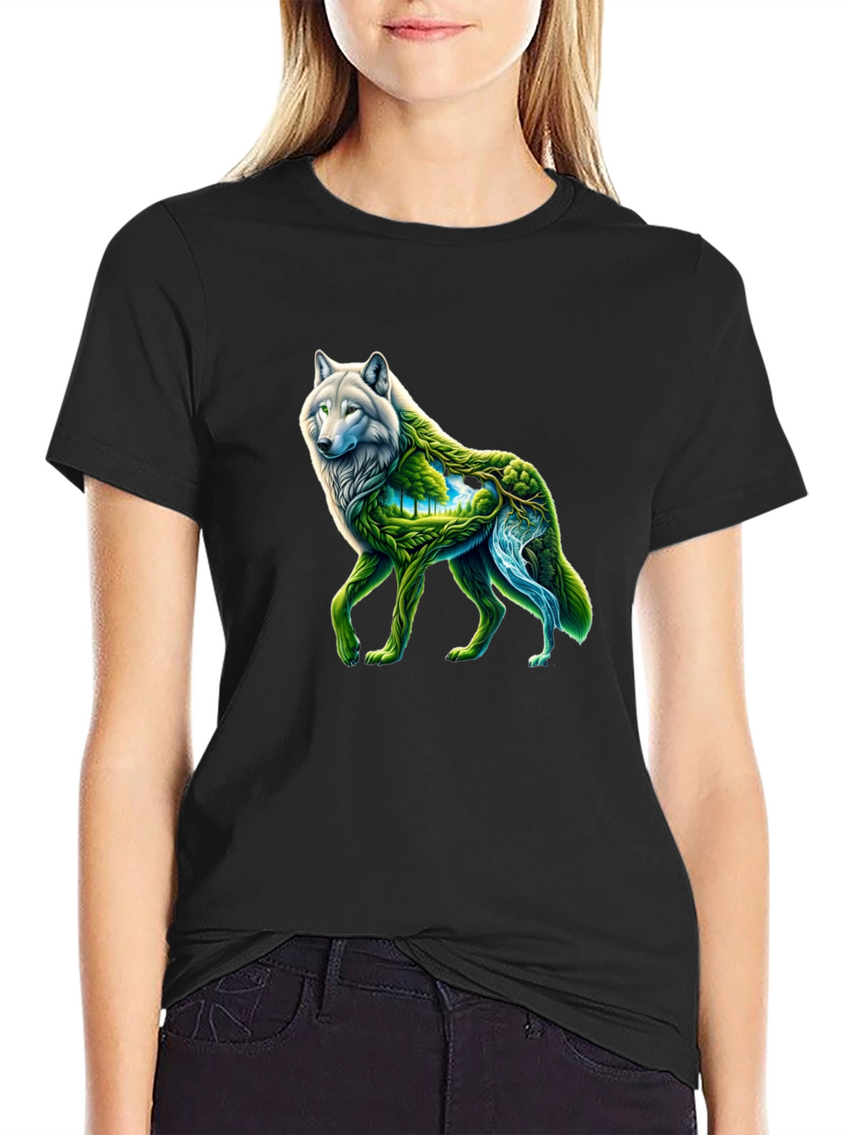 Nature Wolf Graphic Tee - Black T-Shirt