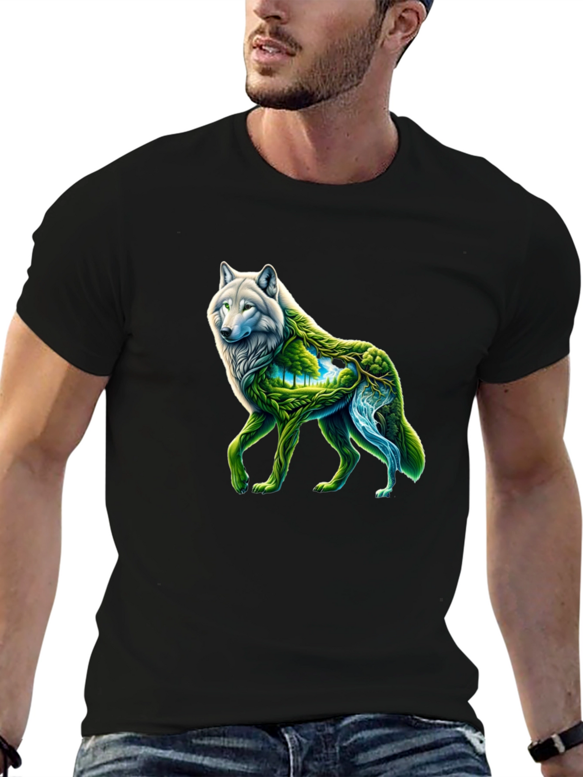 Nature Wolf Graphic Tee - Black T-Shirt