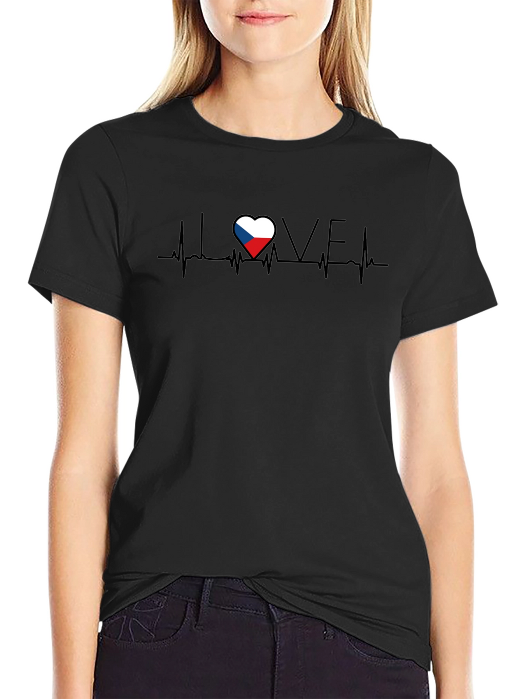 Czech Republic Flag Heartbeat Love Graphic T-Shirt