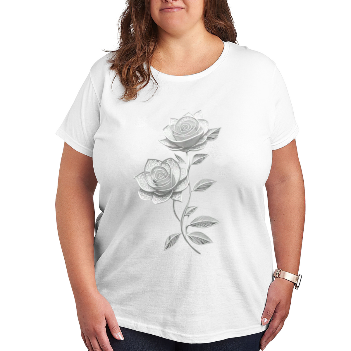 Minimal Sketch Twin Roses Monochrome Floral Tee