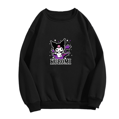 Rock?Style Star Kuromi Statement Black Crewneck Sweatshirt