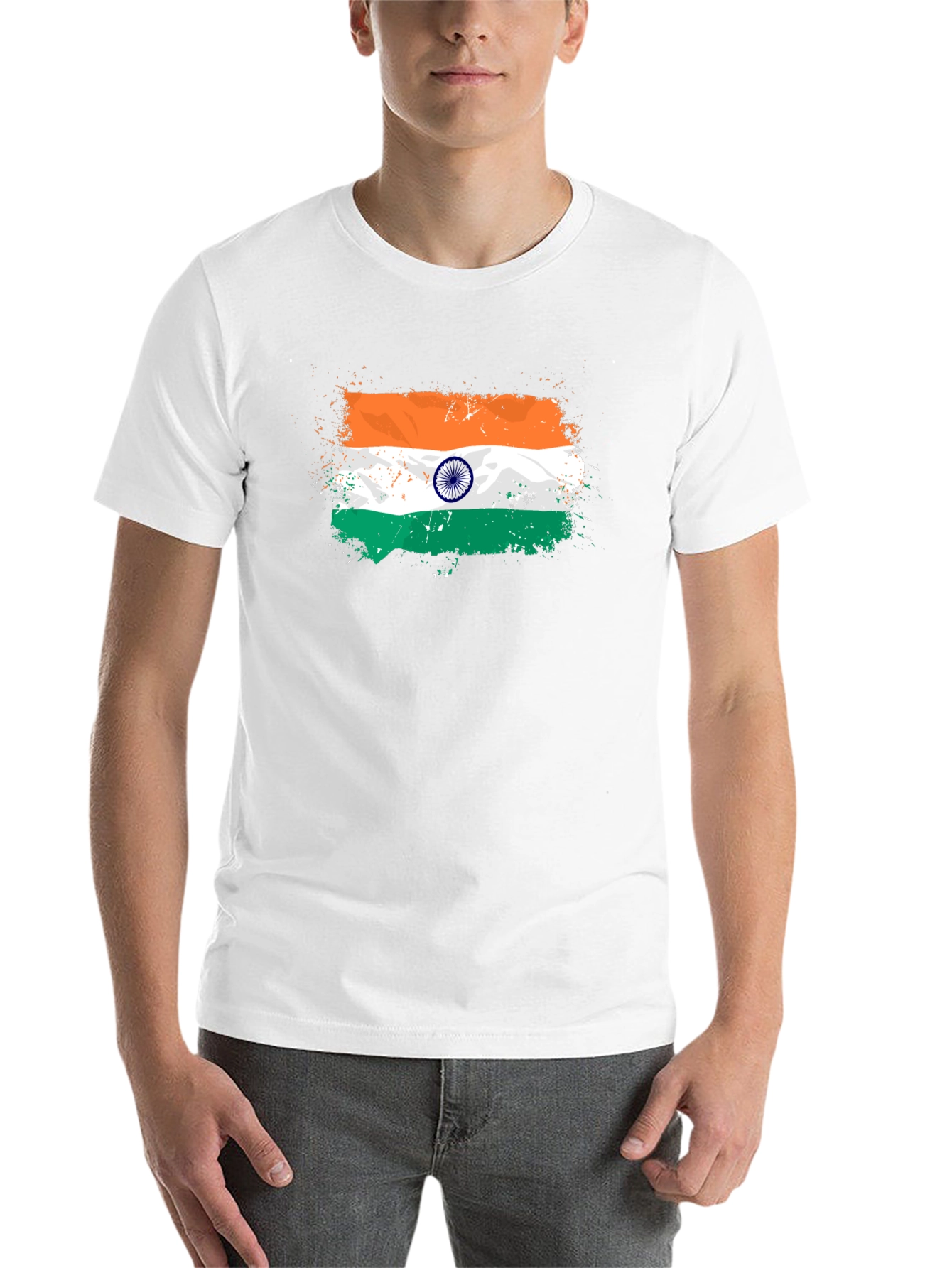 India Flag Splatter Tee - Black Graphic T-Shirt