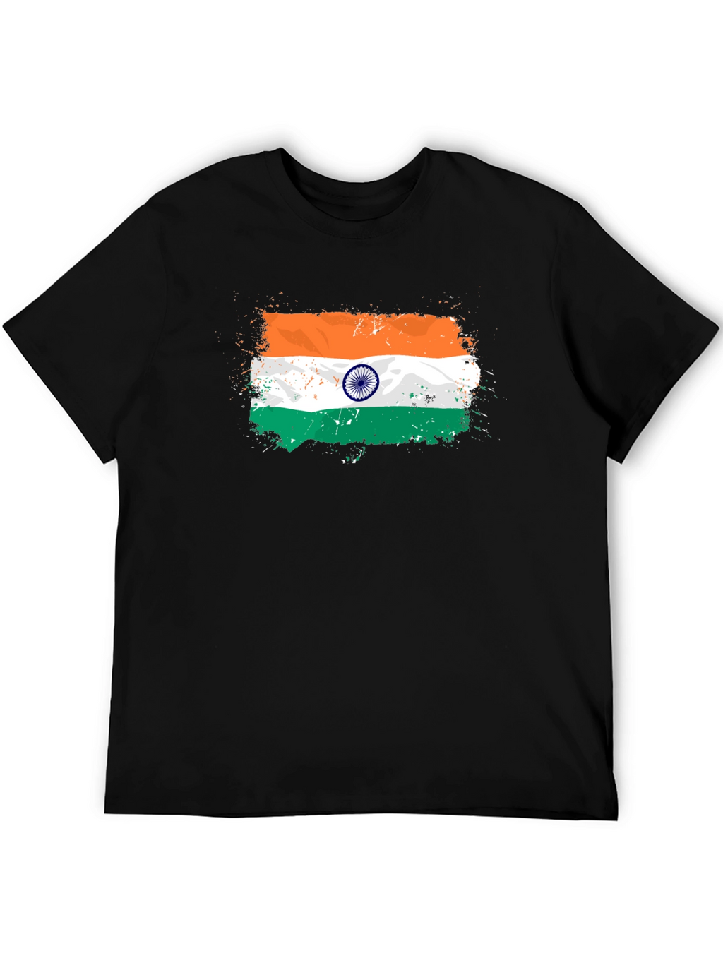 India Flag Splatter Tee - Black Graphic T-Shirt