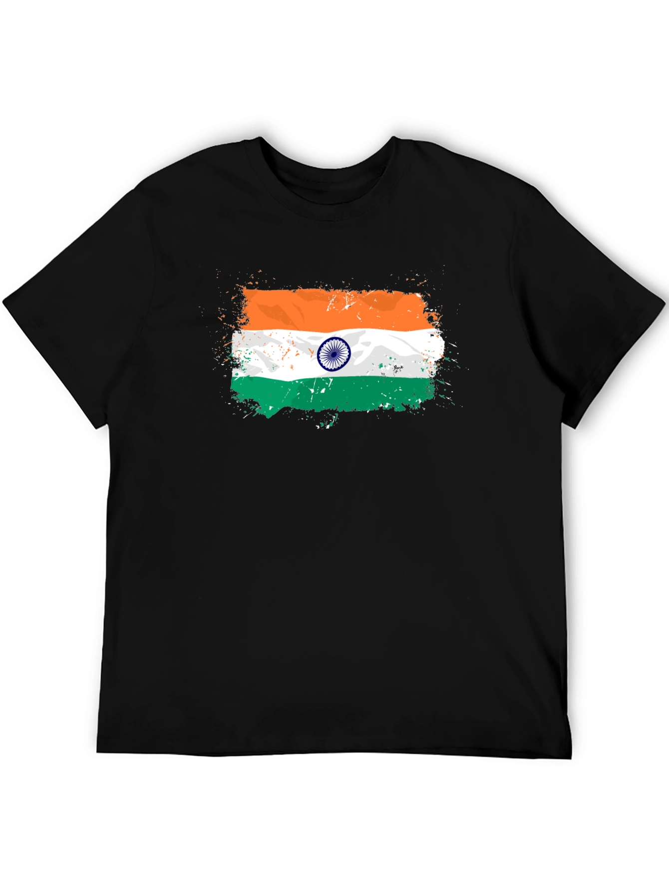 India Flag Splatter Tee - Black Graphic T-Shirt