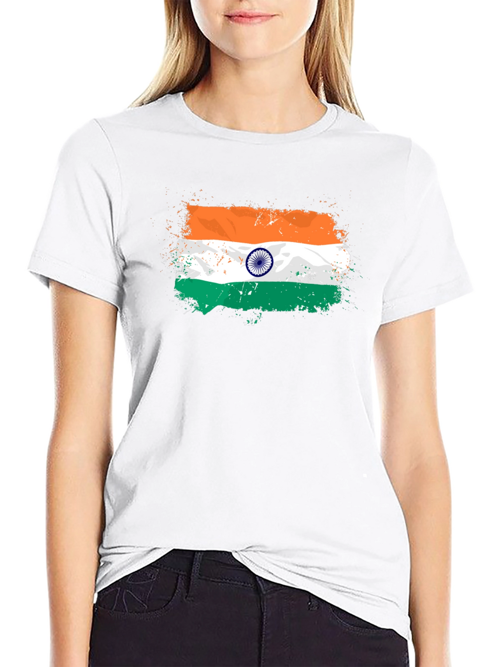 India Flag Splatter Tee - Black Graphic T-Shirt