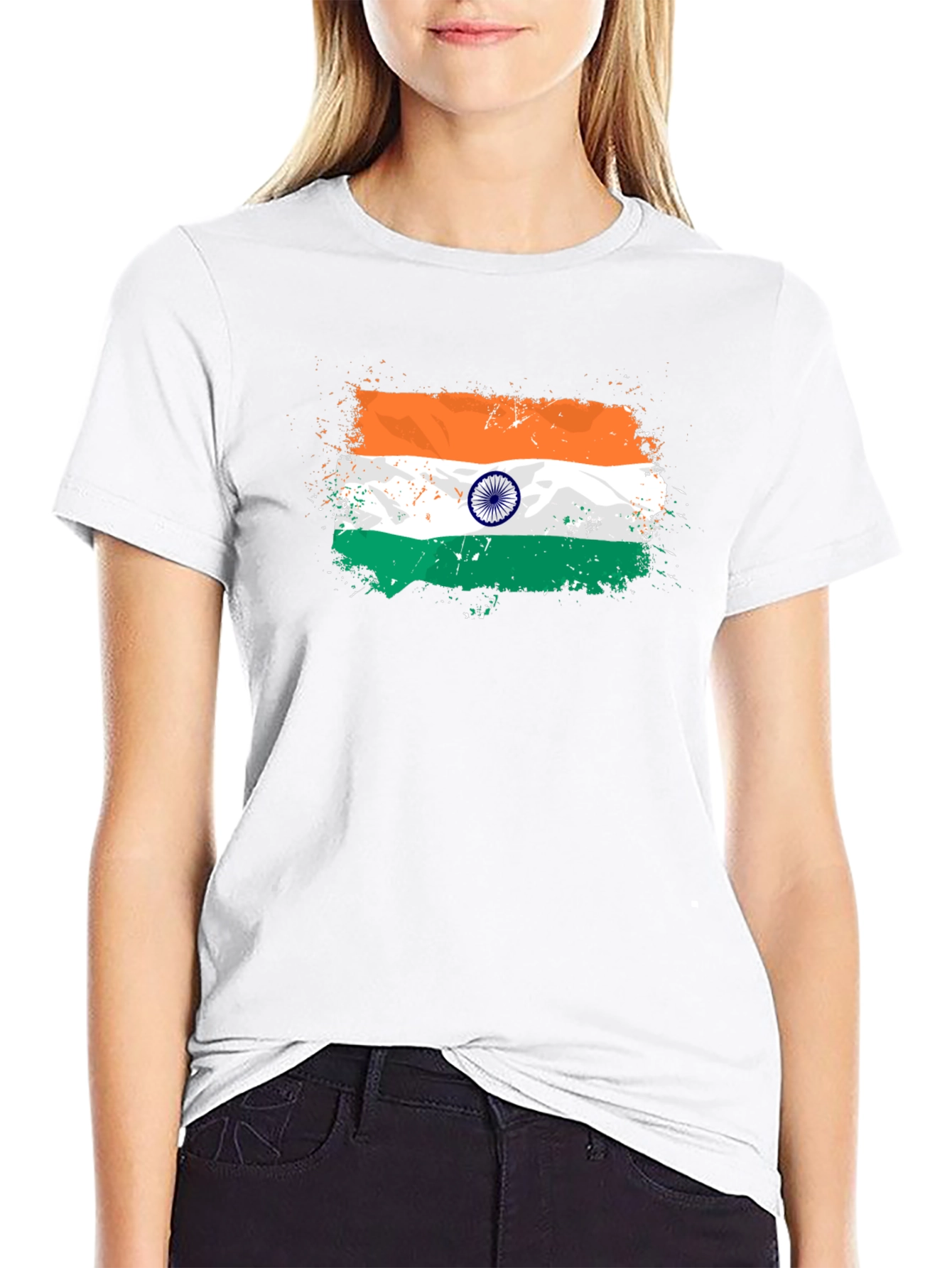 India Flag Splatter Tee - Black Graphic T-Shirt