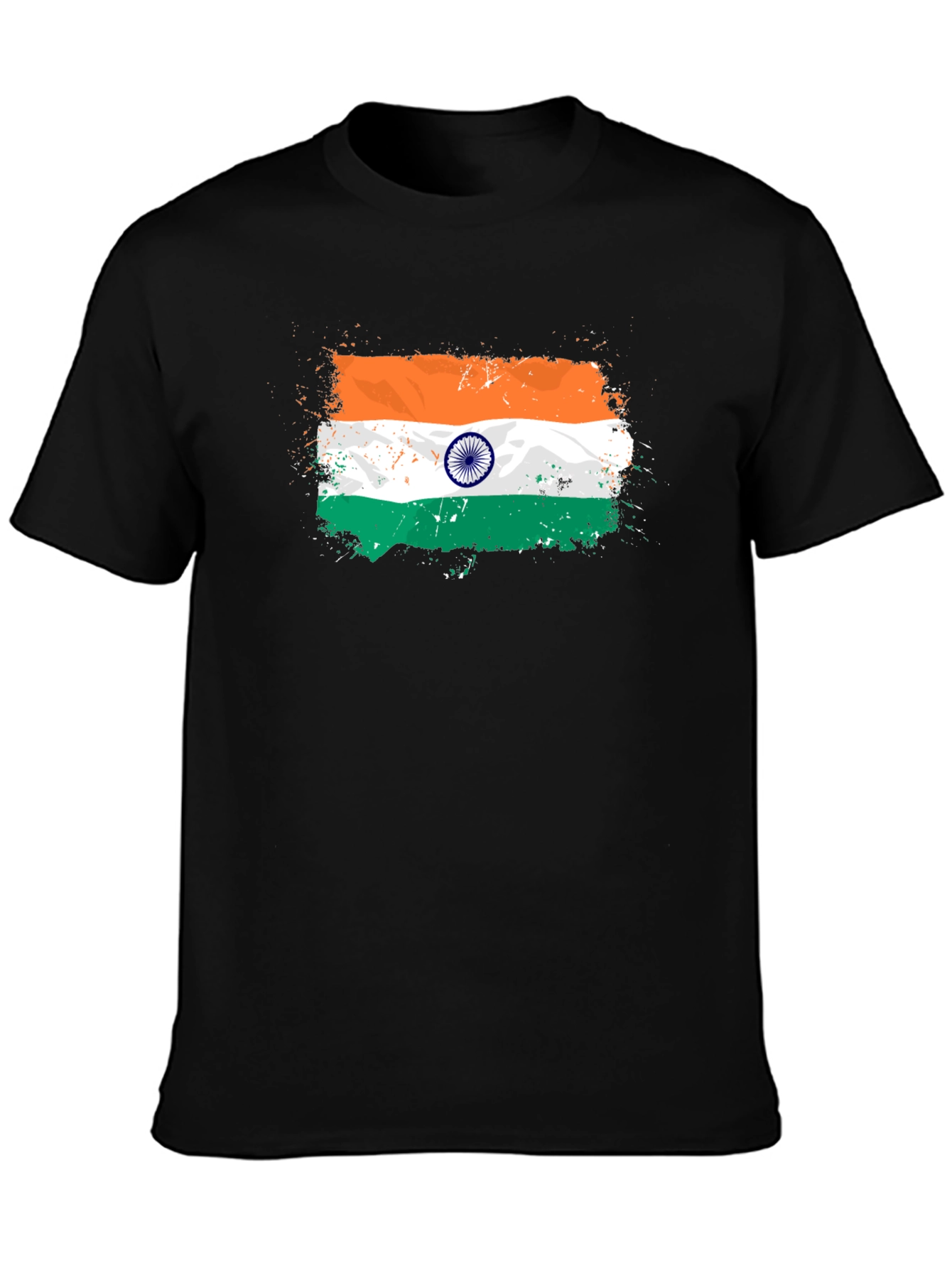 India Flag Splatter Tee - Black Graphic T-Shirt