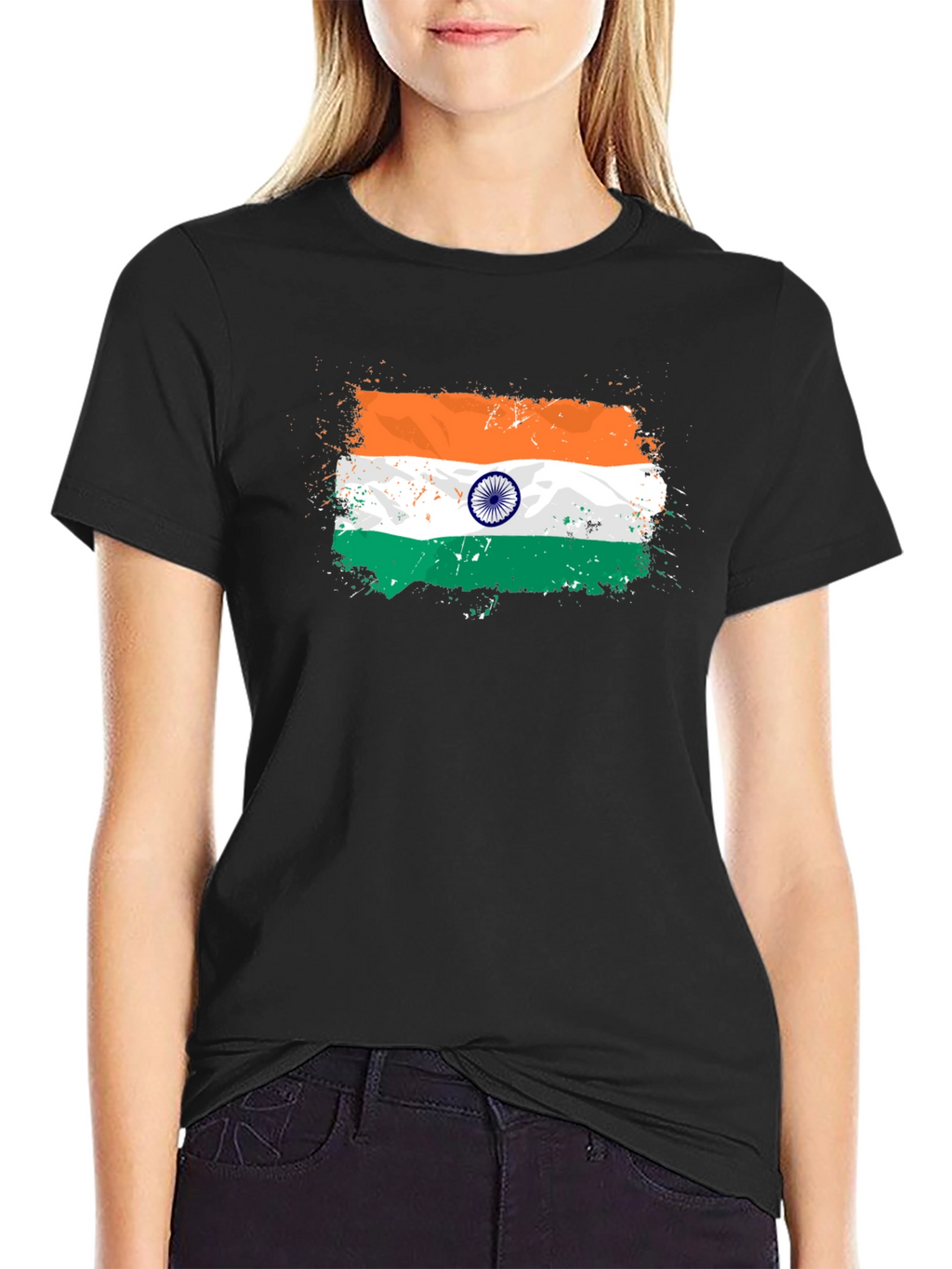 India Flag Splatter Tee - Black Graphic T-Shirt