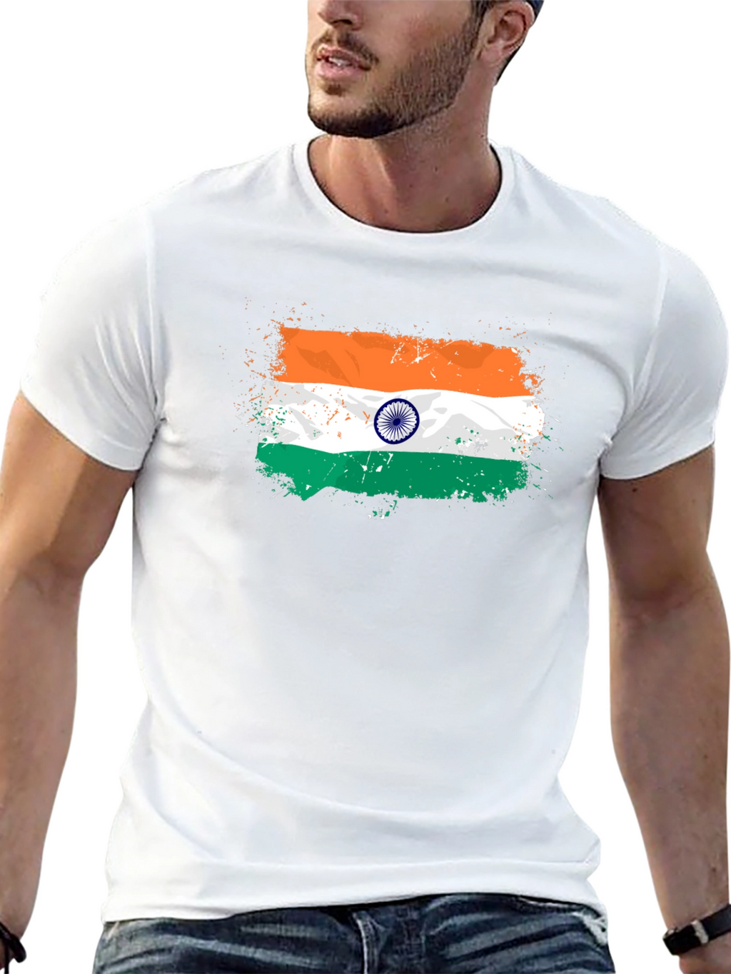 India Flag Splatter Tee - Black Graphic T-Shirt