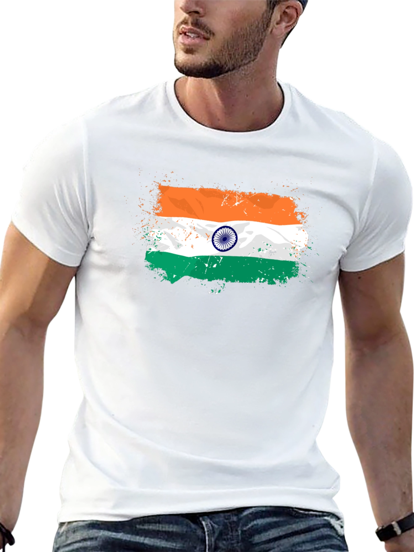 India Flag Splatter Tee - Black Graphic T-Shirt