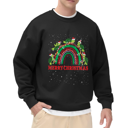 Merry Christmas Santa Hat Turtles Rainbow Crewneck Sweatshirt | Funny Festive Turtle Holiday Graphic Pullover, Christmas Gift