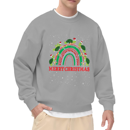 Merry Christmas Santa Hat Turtles Rainbow Crewneck Sweatshirt | Funny Festive Turtle Holiday Graphic Pullover, Christmas Gift