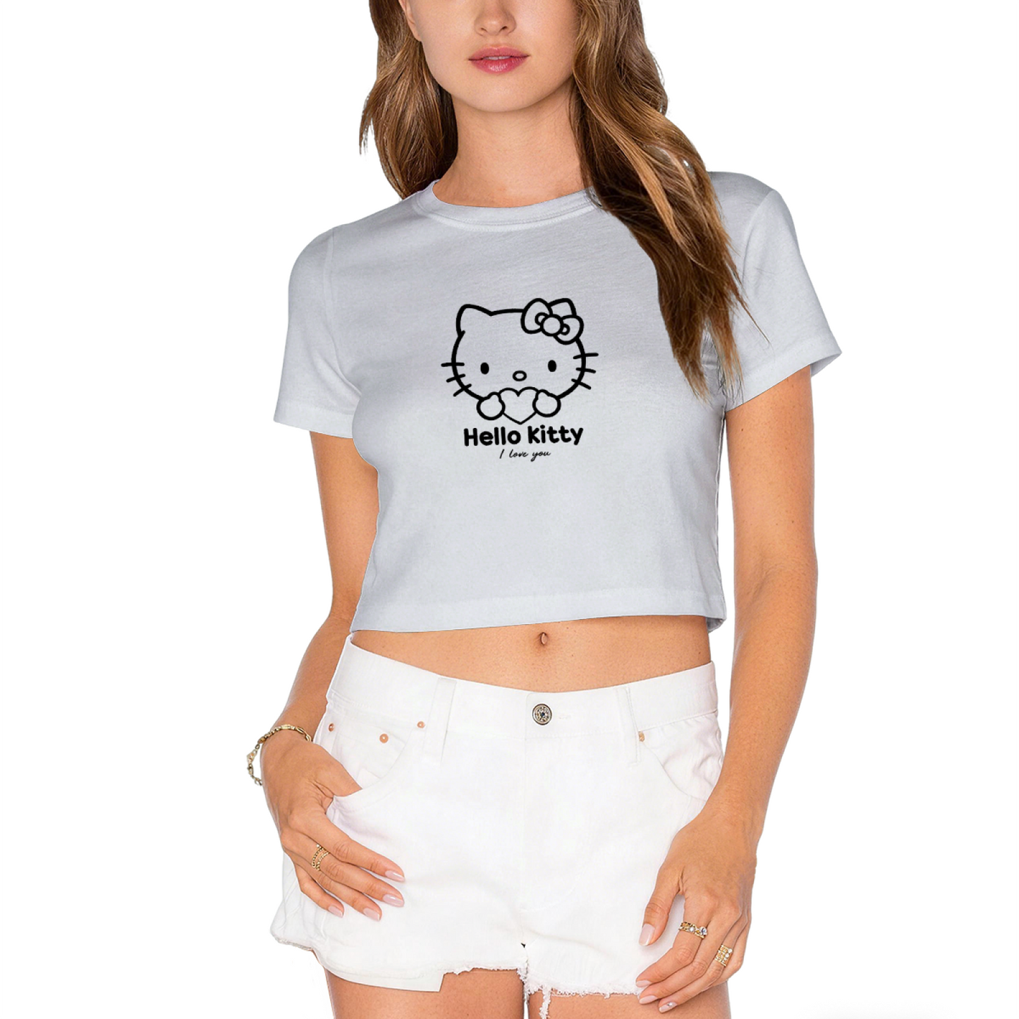 Simple Sketch Hello Kitty Vibrant Red Casual Crop Top