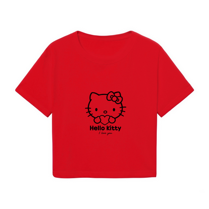 Simple Sketch Hello Kitty Vibrant Red Casual Crop Top