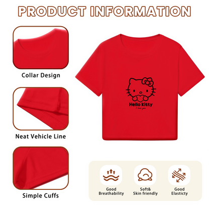Simple Sketch Hello Kitty Vibrant Red Casual Crop Top