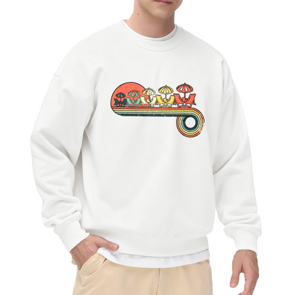 Retro Beach Chairs Summer Crewneck Sweatshirt, Vintage Beach Umbrella Pullover, Vacation Gift