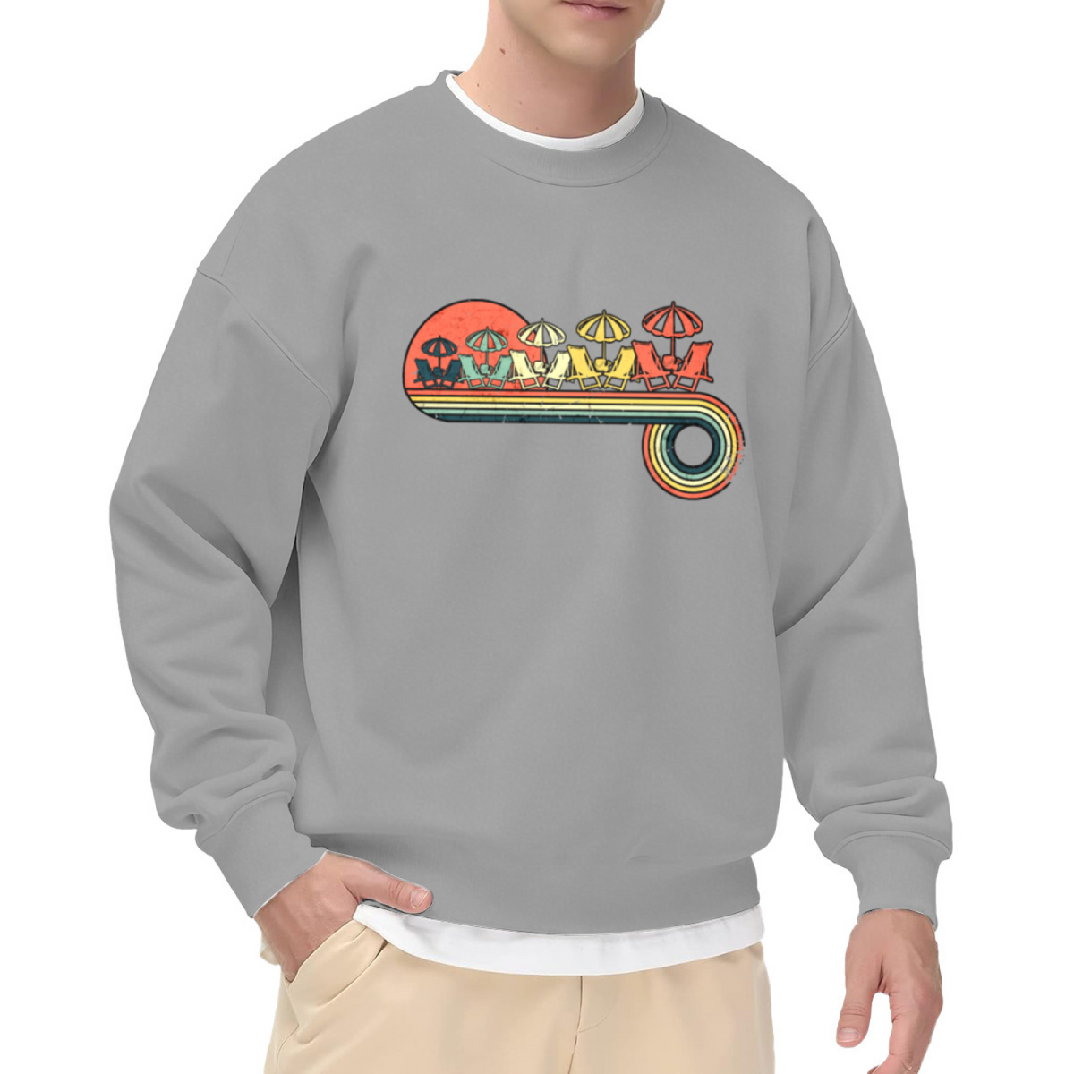 Retro Beach Chairs Summer Crewneck Sweatshirt, Vintage Beach Umbrella Pullover, Vacation Gift