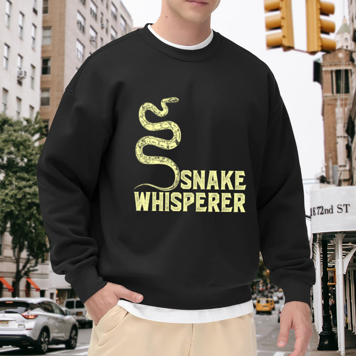 Snake Whisperer Coiled Snake Distressed Crewneck Sweatshirt | Vintage Reptile Humor Graphic Pullover, Snake Lover Gift