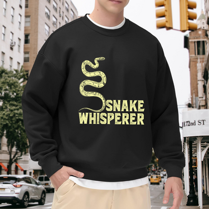 Snake Whisperer Coiled Snake Distressed Crewneck Sweatshirt | Vintage Reptile Humor Graphic Pullover, Snake Lover Gift