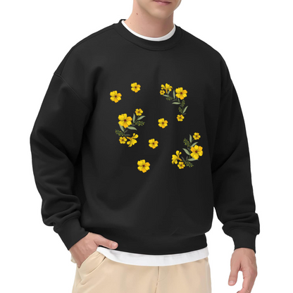 Cheerful Scattered Yellow Wildflower Bouquets & Single Blooms Print Crewneck Sweatshirt for Casual Everyday Wear