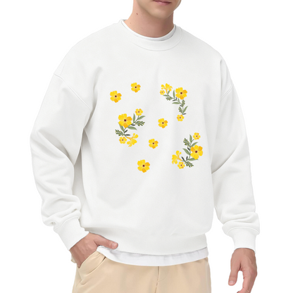 Cheerful Scattered Yellow Wildflower Bouquets & Single Blooms Print Crewneck Sweatshirt for Casual Everyday Wear