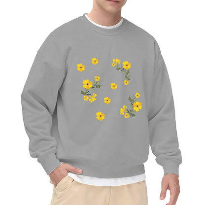 Cheerful Scattered Yellow Wildflower Bouquets & Single Blooms Print Crewneck Sweatshirt for Casual Everyday Wear