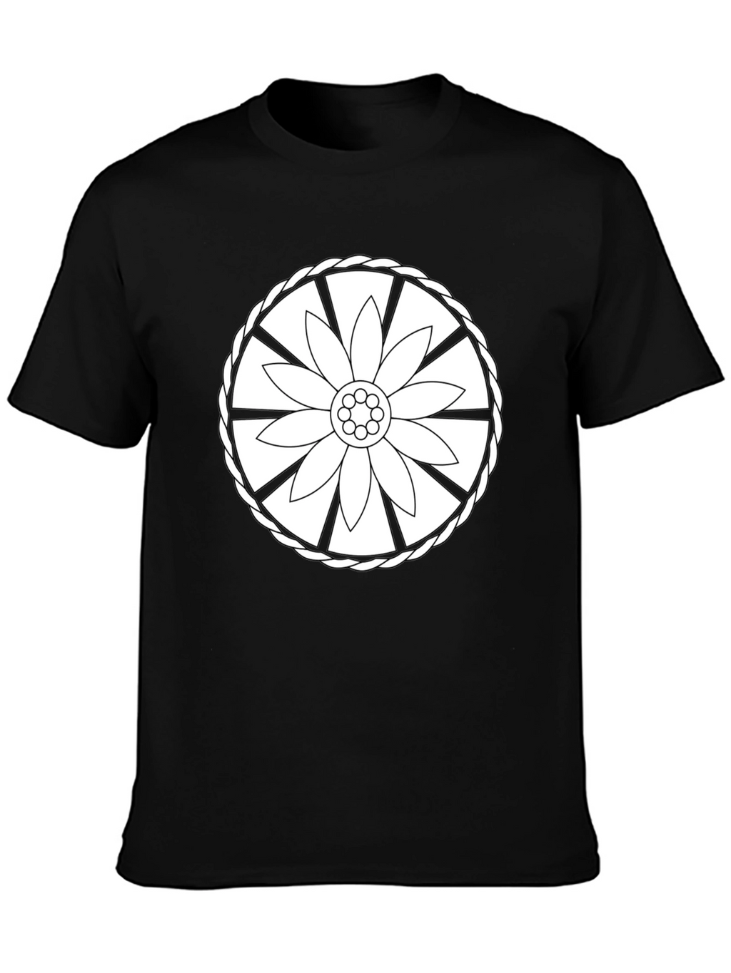 Black Tee with Floral Wheel Design