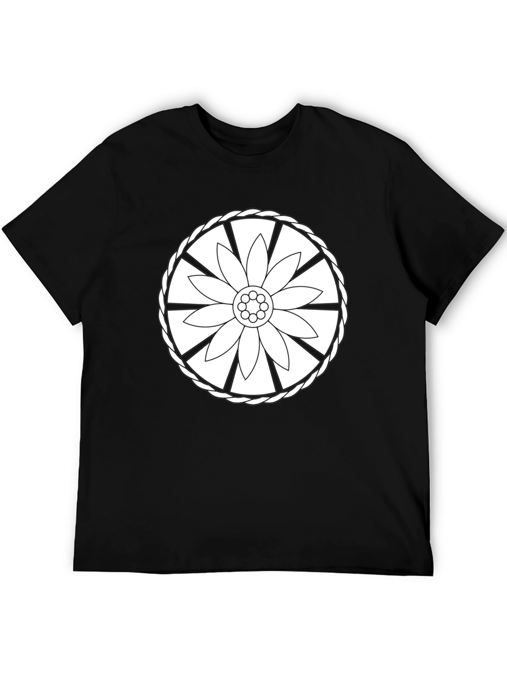 Black Tee with Floral Wheel Design