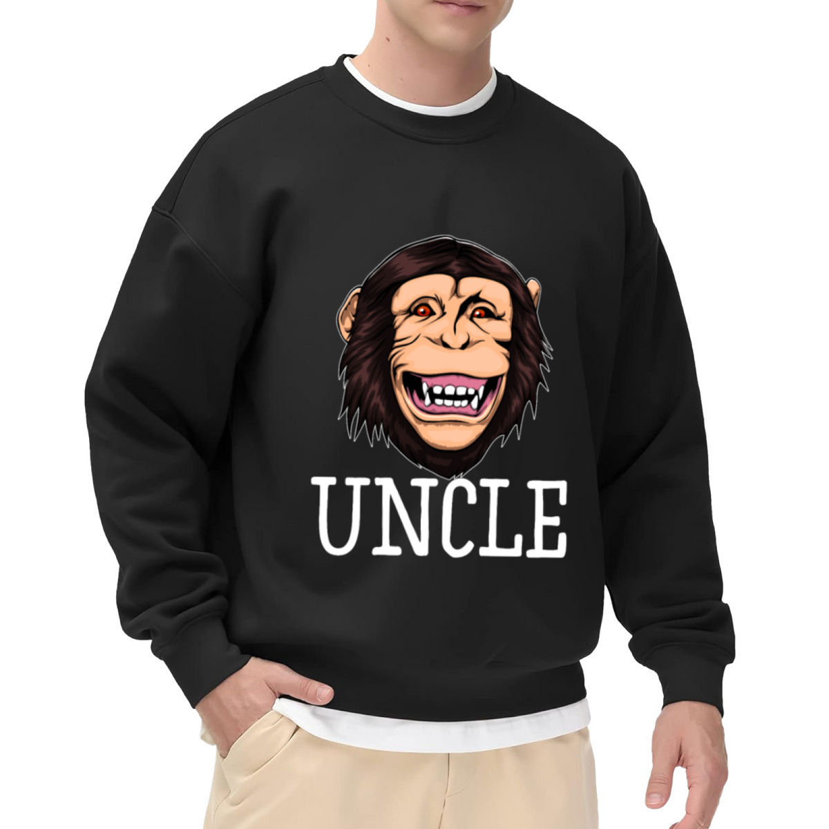 Funny Uncle Gorilla Crewneck Sweatshirt, Cartoon Monkey Graphic Pullover, Uncle Gift