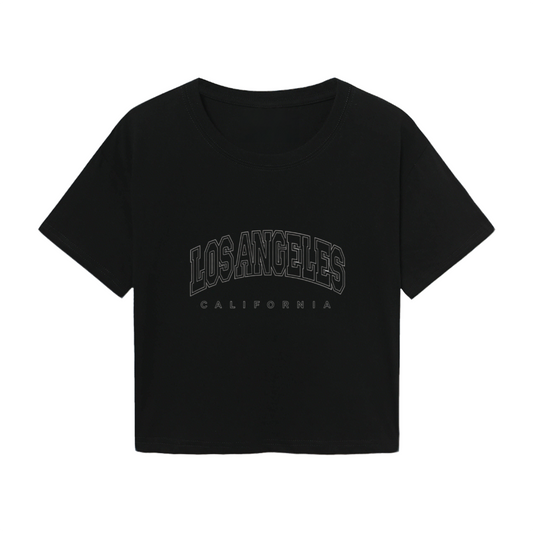 Vintage Los Angeles California Black Crop Top ¨C Dark Varsity City Graphic Tee