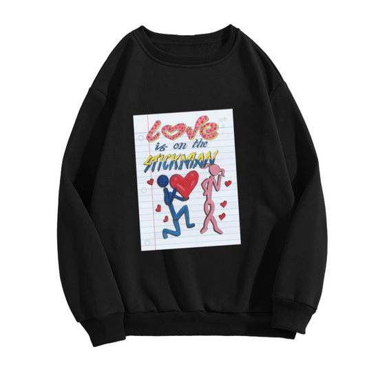 Love Is On The Stickman Stick Figure Proposal Crewneck Sweatshirt | Cute Notebook Doodle Romance Pullover, Valentine's Day Gift