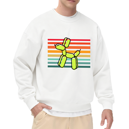 Balloon Dog Retro Stripes Sweatshirt | Colorful Balloon Animal Graphic Crewneck, Pop Art Pullover Top, Fun Gift for Kids Men Women