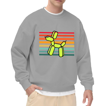 Balloon Dog Retro Stripes Sweatshirt | Colorful Balloon Animal Graphic Crewneck, Pop Art Pullover Top, Fun Gift for Kids Men Women