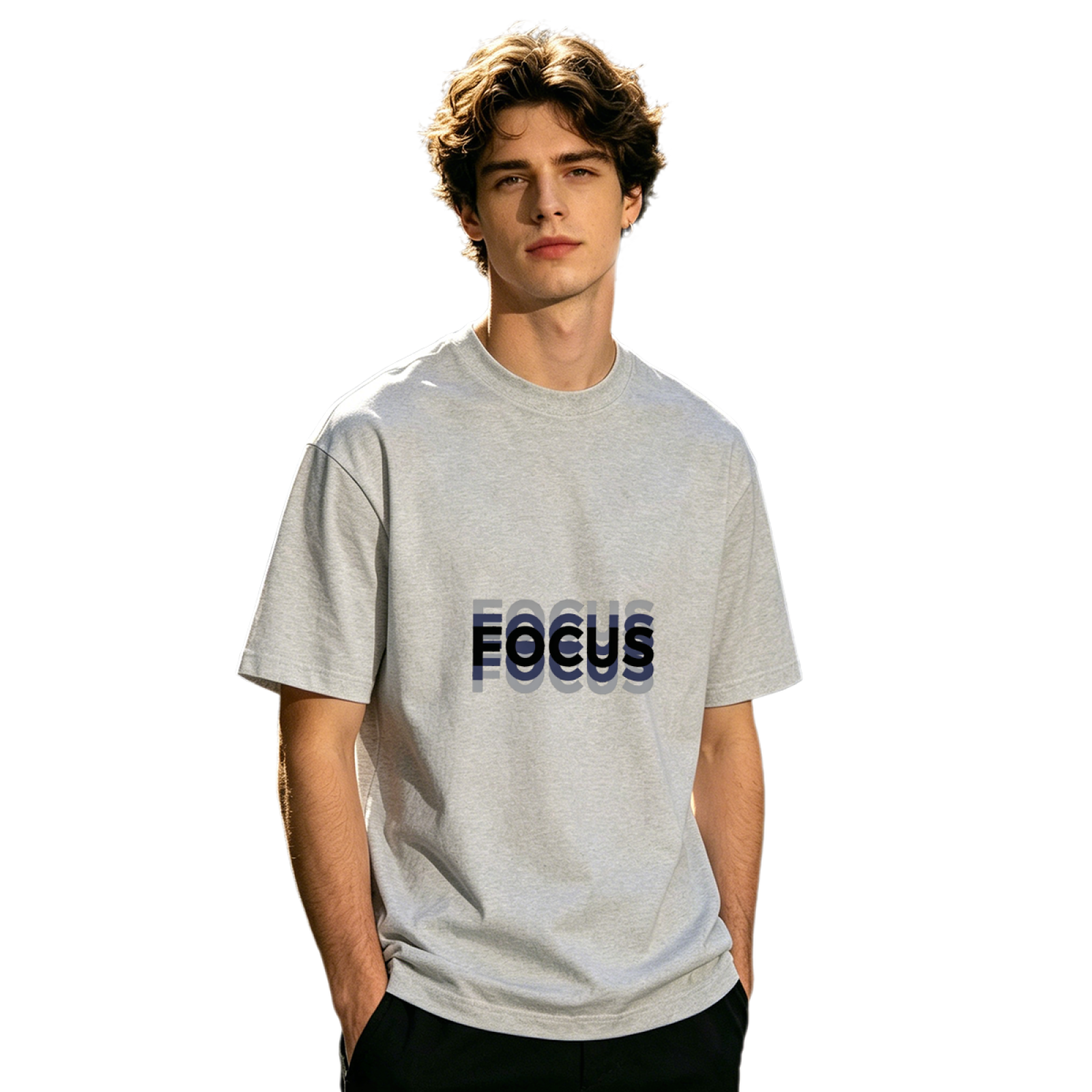 Men's Stacked FOCUS Text Layered Font Motivational Graphic T-Shirt