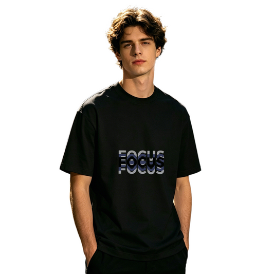 Men's Stacked FOCUS Text Layered Font Motivational Graphic T-Shirt