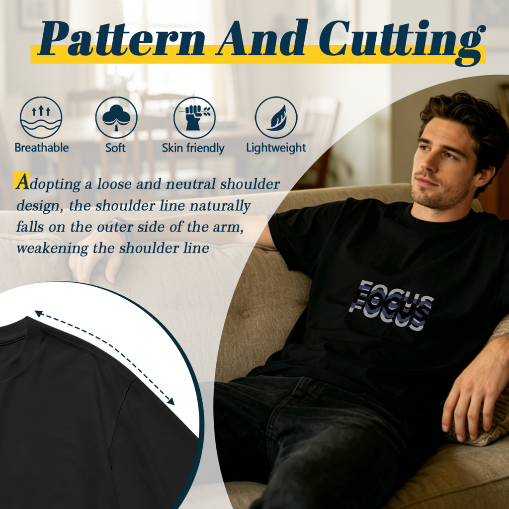 Men's Stacked FOCUS Text Layered Font Motivational Graphic T-Shirt