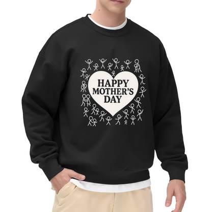 Happy Mother's Day Stick Figure Family Crewneck Sweatshirt, Heart Frame Pullover, Mom Gift