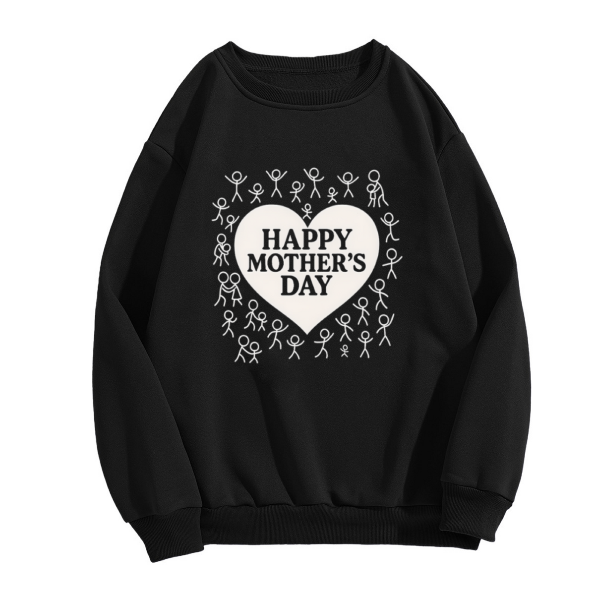 Happy Mother's Day Stick Figure Family Crewneck Sweatshirt, Heart Frame Pullover, Mom Gift