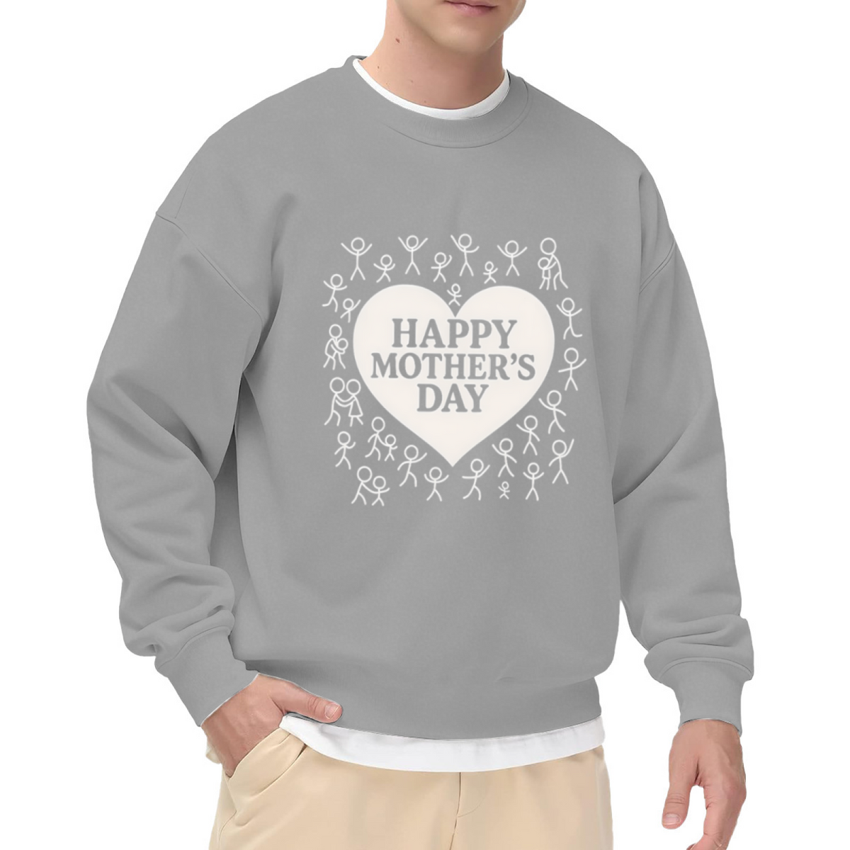 Happy Mother's Day Stick Figure Family Crewneck Sweatshirt, Heart Frame Pullover, Mom Gift