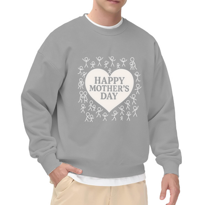 Happy Mother's Day Stick Figure Family Crewneck Sweatshirt, Heart Frame Pullover, Mom Gift