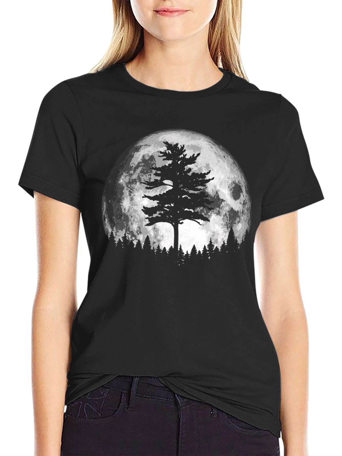 Moonlit Tree Graphic Tee - Black