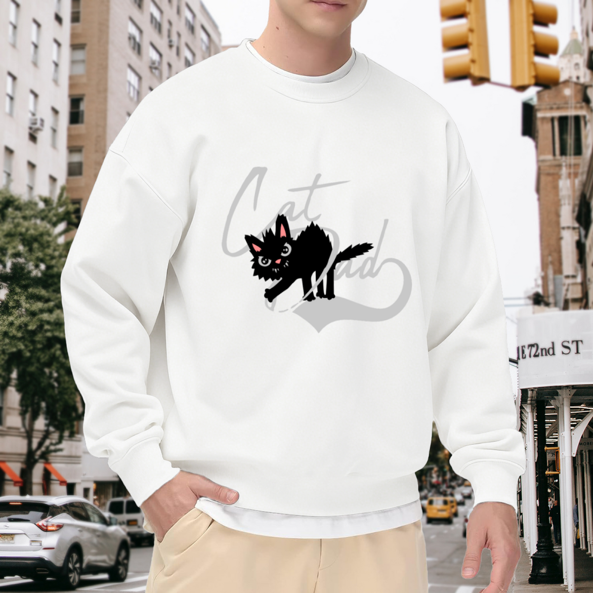 Cat Dad Spiky Black Cat Graphic Crewneck Sweatshirt | Edgy Cat Lover Pullover, Father's Day Gift