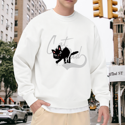 Cat Dad Spiky Black Cat Graphic Crewneck Sweatshirt | Edgy Cat Lover Pullover, Father's Day Gift