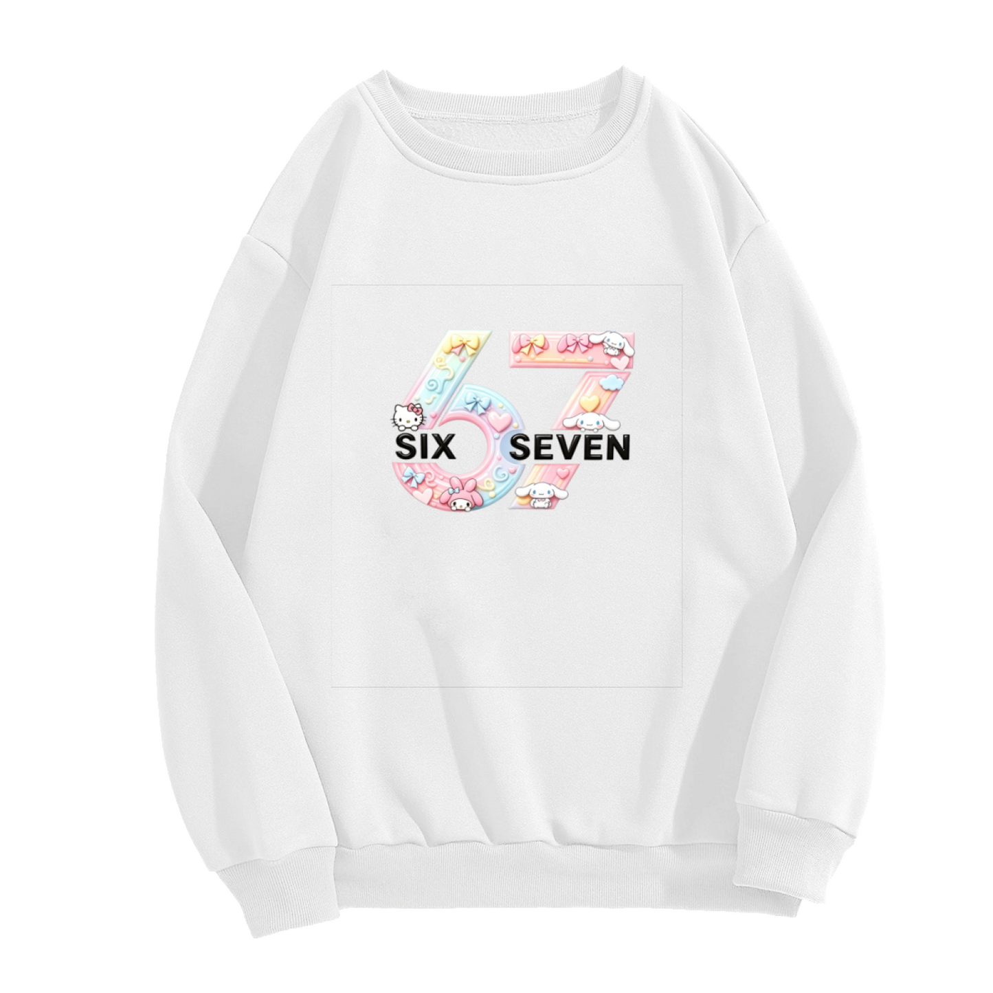 Cute 67 Sanrio Characters Colorful Varsity Crewneck Sweatshirt
